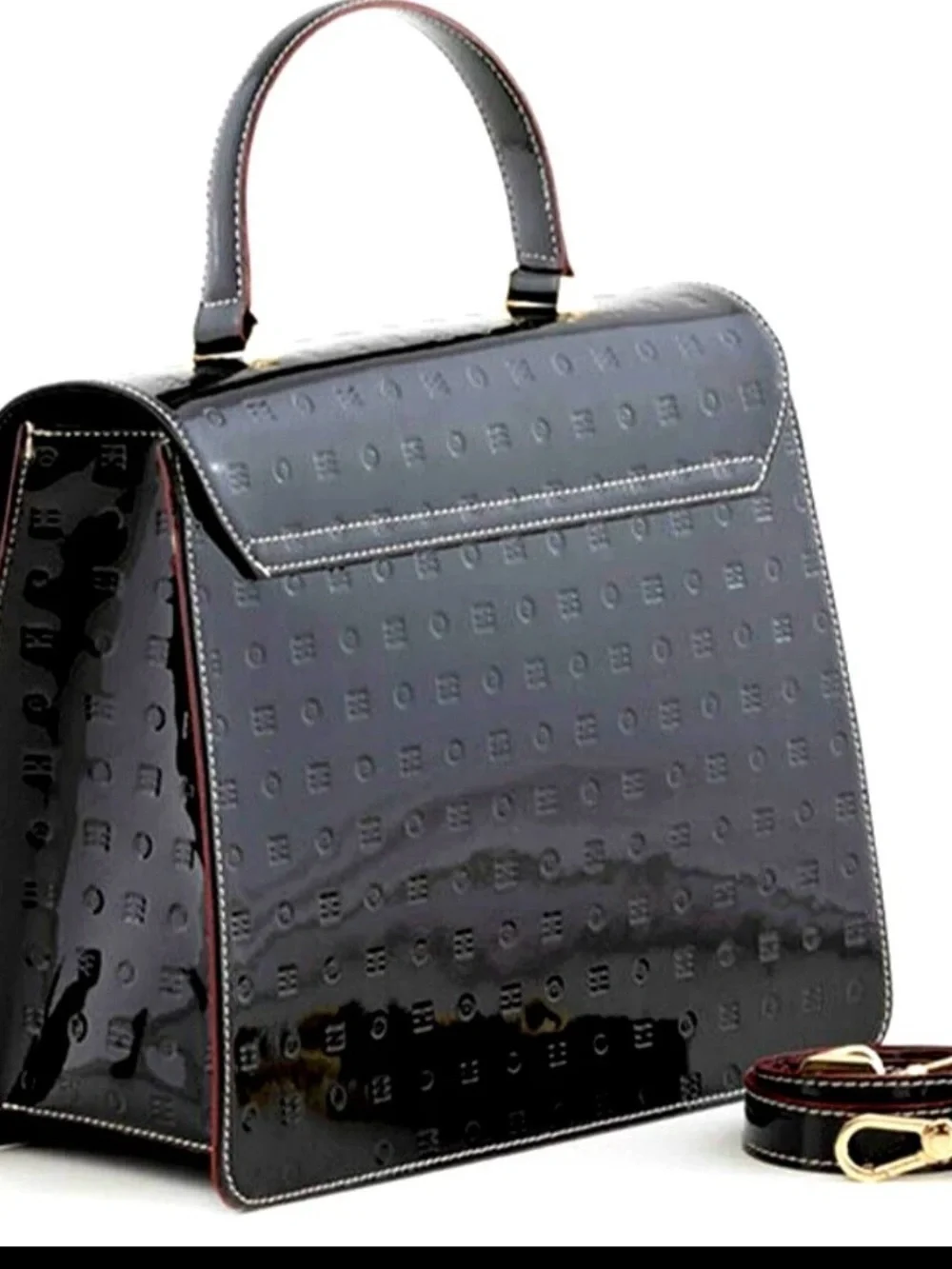 Arcadia Black Patent Leather Satchel with Gold Hardware
